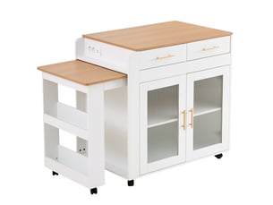 Îlot de cuisine 177x60x89,5 cm extensible avec prises panneau de particules blanc