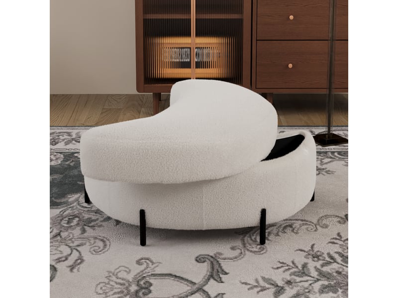  Repose pied - avec rangement - tissu sherpa - ivoire - pour salon et séjour 86x47.5x43cm - Conforama A