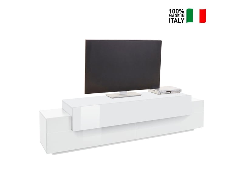 Meuble tv de salon blanc 200cm 4 placards et 3 portes corona low lacq  - Conforama B