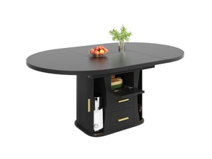 Table de salle à manger extensible avec rangement dissimulé et plateau coulissant, en mdf noir, 118 à 158 × 118 × 77 cm