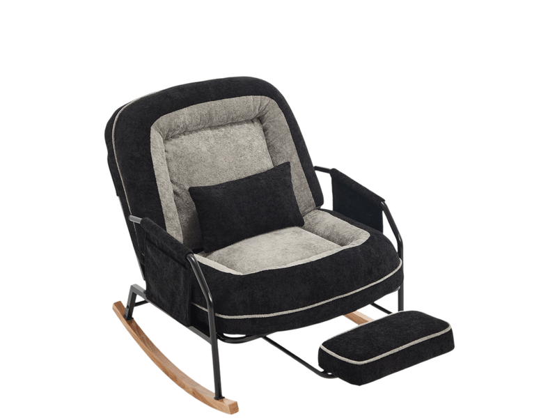  Fauteuil à bascule modenvie inclinable avec repose-pieds coulissant 80 x 87 x 95 cm fausse fourrure noir et gris  - Conforama A