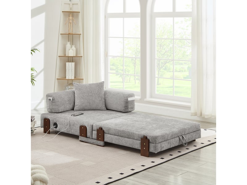  Canapé convertible, canapé-lit – gris clair, avec accoudoirs, port usb  - Conforama A