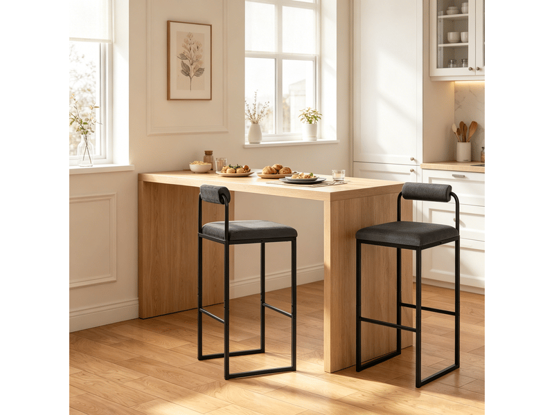 Tabourets de bar lot de 2 avec dossier et repose-pieds - lpospi - assise rembourrée, velours - gris foncé  - Conforama C
