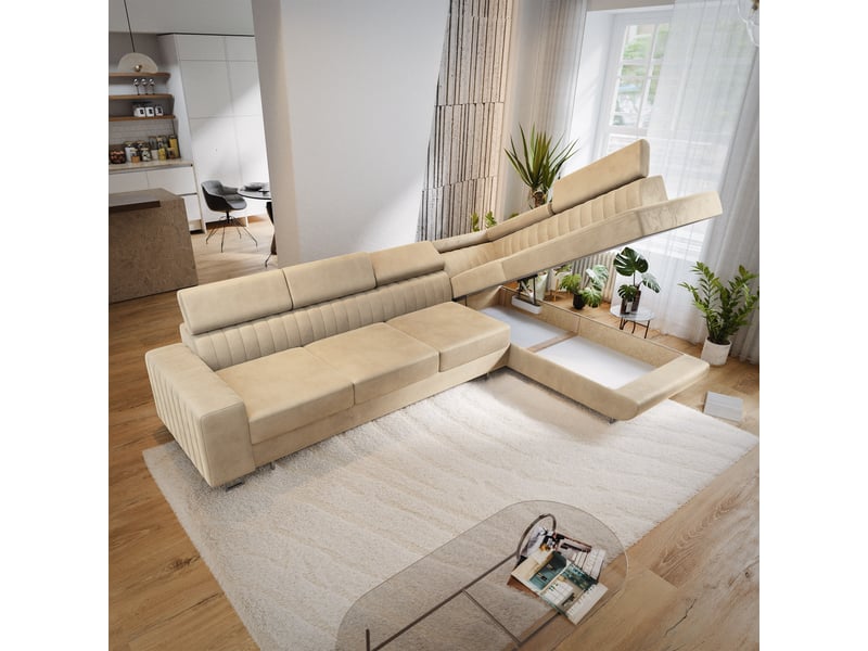  Canapé d'angle hestion, velours crème  - Conforama C