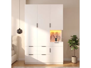 Armoire 4 porte(s) coulissante 5 tiroir(s) <strong></strong> <strong>OPULERANE TRADING LTD</strong> coloris blanc largeur 50 cm