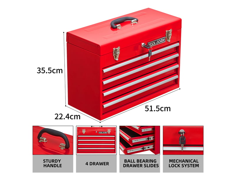  Boîte à outils métal 20,3 4 tiroirs verrouillable coffre rangement atelier garage rouge  - Conforama D