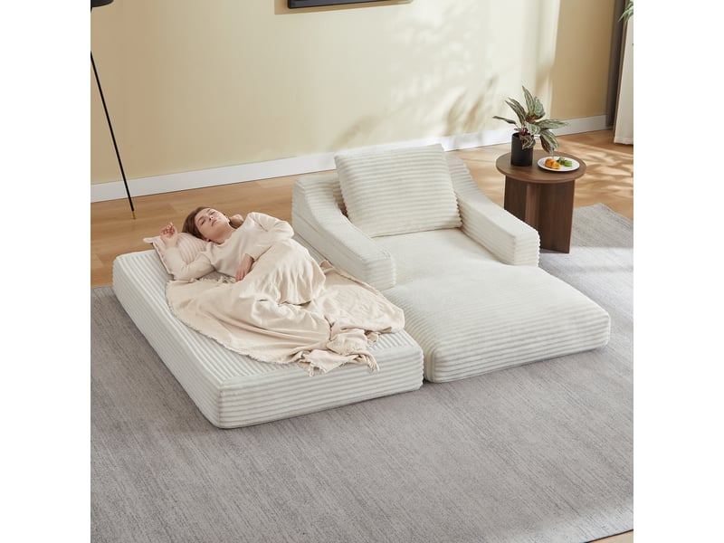  Fauteuil lounge minimaliste en velours côtelé, assise spacieuse, double couche, convertible en lit  - Conforama D