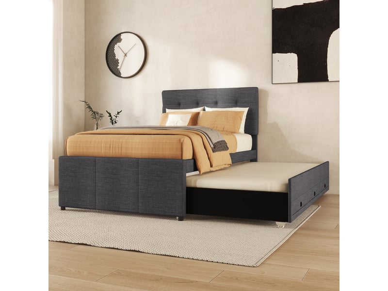  Lit enfant voiture jaune 90x200cm avec roues lumineuses et rangement  - Conforama D