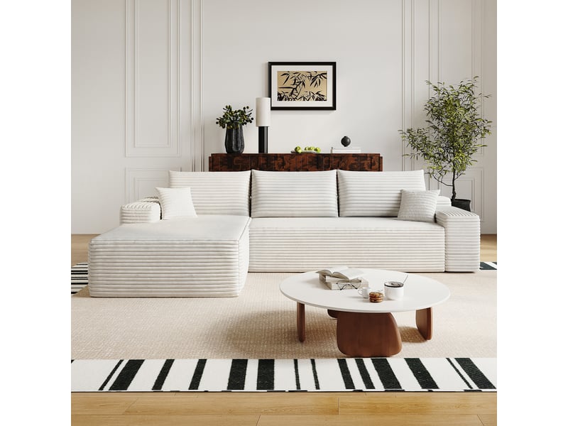 Canapé d'angle modulaire 270 cm avec méridienne en l - 3 places blanc sans montage - Conforama W