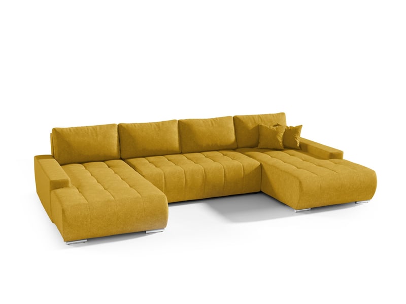 Canapé d'angle convertible velutti u velours aston jaune, forme u avec coffre - Conforama A