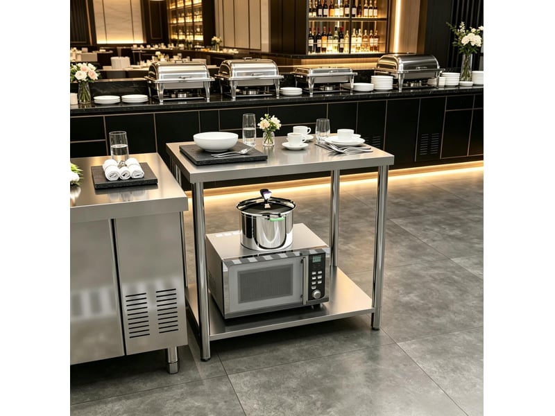  Table de travail inox 2 niveaux avec étagère 90 x 60 cm homvra  - Conforama D