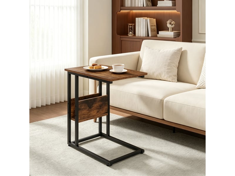  Table d'appoint en c en bois et métal marron rustique 55x36x59,5 cm  - Conforama B