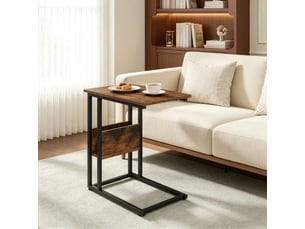 Table d'appoint en c en bois et métal marron rustique 55x36x59,5 cm