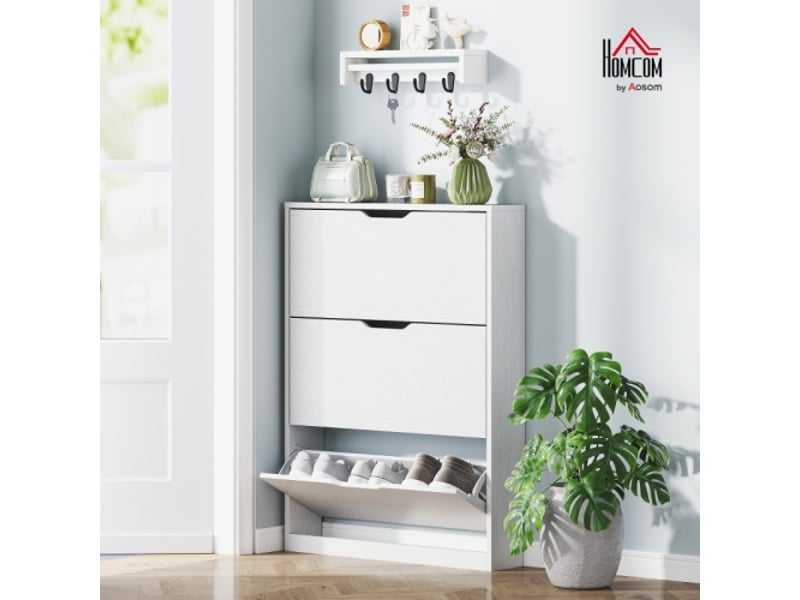  Meuble à chaussures blanc 3 abattants, rangement pour 9-12 paires, étroit, 80x17x108 cm  - Conforama B