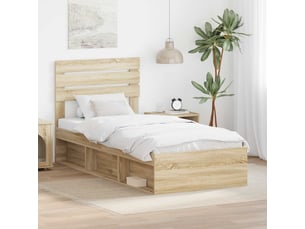 Lit adulte, lit simple, cadre de lit avec tête de lit sonoma 90x190cm pin massif cf4297
