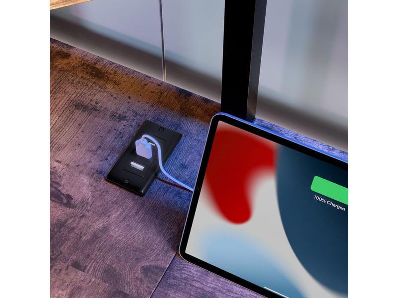  Lit mezzanine 90x200, structure métal robuste, bureau, garde-corps sécurisé, rangements, ports usb-c, éclairage led  - Conforama D