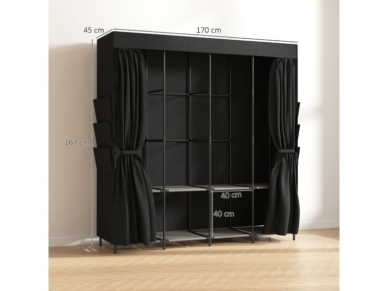  Armoire en tissu, anti-poussière, portable, 5 tringles, 170 x 45 x 167 cm, noire  - Conforama E