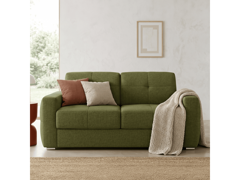  Canapé capitonné convertible 3 places en tissu chenille vert olive - ouverture express - cassian Cassian - Conforama B
