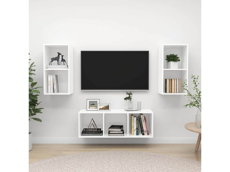  Ensemble de meuble tv - banc tv - meuble de rangement 3 pcs blanc bois d'ingénierie  - Conforama B