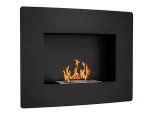 Cheminée bioéthanol murale noire à flamme réelle, réservoir 0,9 l, 66 x 16 x 52 cm