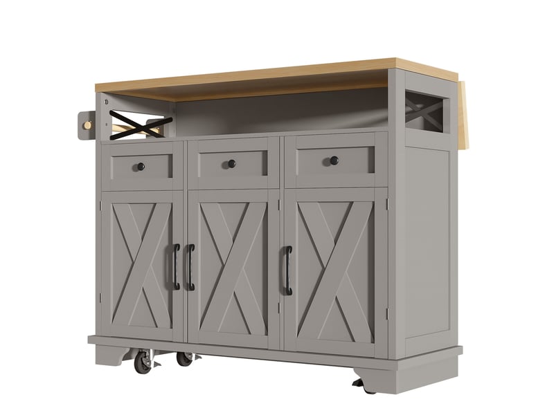  Îlot de cuisine 118x43-80x98 cm avec rangement multifonction mdf et métal gris  - Conforama A