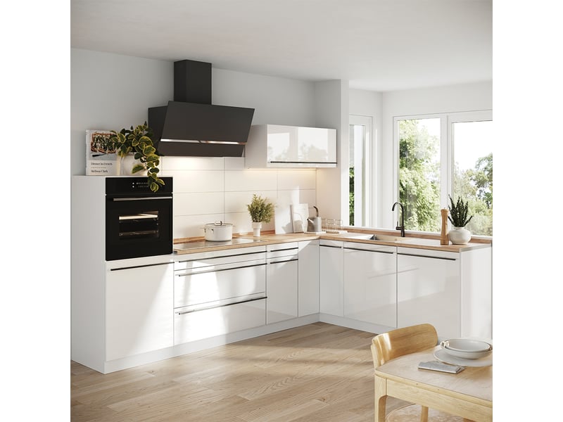  Vicco cuisine en angle, blanc haute brillanceblanc, 287 x cm plan de travail anthracite  - Conforama C
