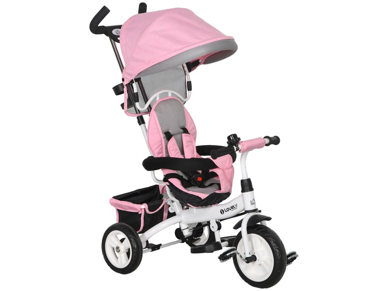 Tricycle évolutif pour enfants de plus de 12 mois avec capote pliable, poignée télescopique et ceinture de sécurité - rose  - Conforama A