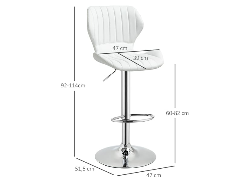  Lot de 2 tabourets de bar pivotants pour cuisine, en similicuir avec dossier et structure en métal, 47 x 51,5 x 92-114 cm, blanc  - Conforama E