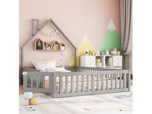 Lit cabane 140x190 cm <strong></strong> <strong></strong> coloris gris