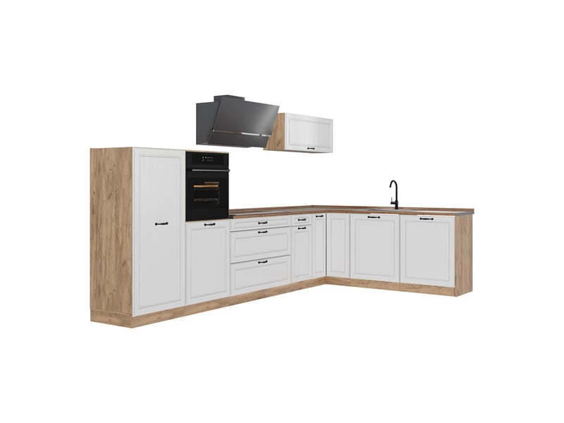  Vicco cuisine en angle, blanc campagnechêne doré, 347 x cm plan de travail chêne doré  - Conforama A