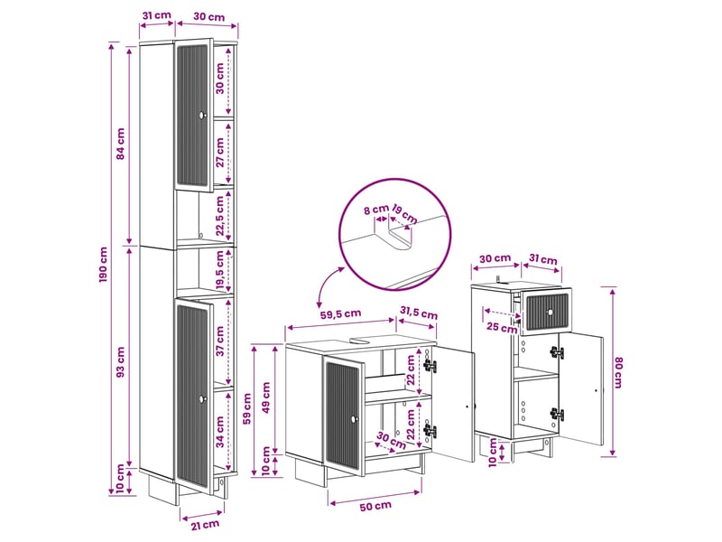 Ensemble de meuble de salle de bain 3 pièces ede blanc brillant cf63403 - Conforama E