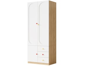 Armoire enfant modenvie 2 portes avec 3 tiroirs, penderie et étagères 80 x 50 x 200 cm, mdf blanc laqué