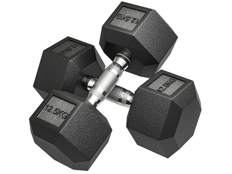  Paire d'haltères hexagonales 32,6 x 14,8 cm – noir – 2 x 12,5 kg, poignée moletée et stable  - Conforama A