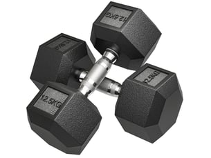 Paire d'haltères hexagonales 32,6 x 14,8 cm – noir – 2 x 12,5 kg, poignée moletée et stable