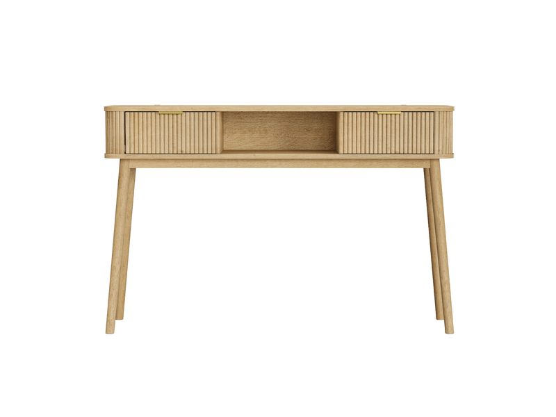  Table console 2 tiroirs et 1 étagère ouverte effet chêne 120 x 35 x 77.6 cm  - Conforama A