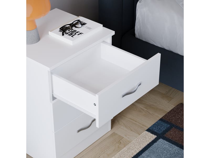  Table de chevet riano, commode de nuit, chambre, rangement, 56x40x36cm, 3 tiroirs, blanc 333450 - Conforama E