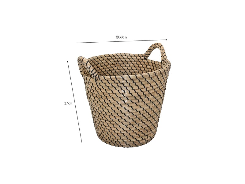  Panier de rangement rond jonc de mer naturel et noir 33 x 33 x 27 cm 62874 - Conforama C