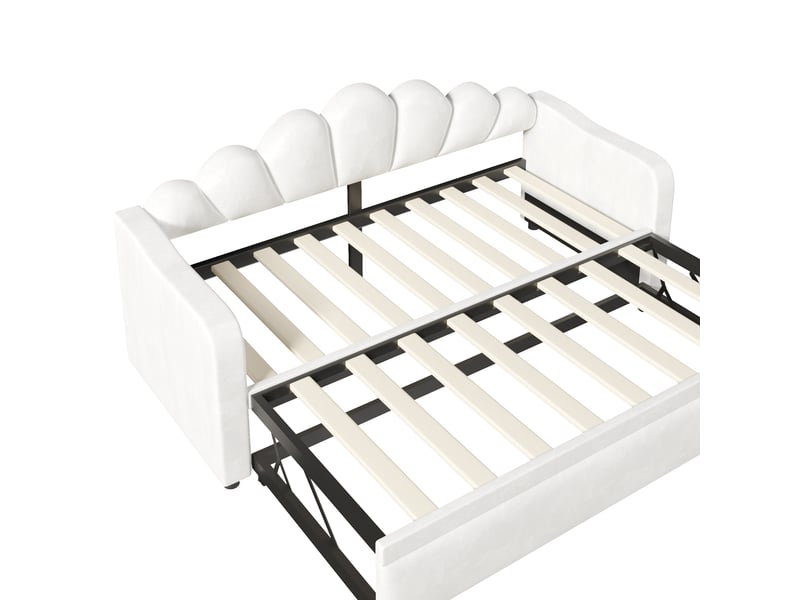  Lit tiroir gigogne 90x200 cm, velours blanc, led 7 couleurs, 2 positions, sans matelas  - Conforama D