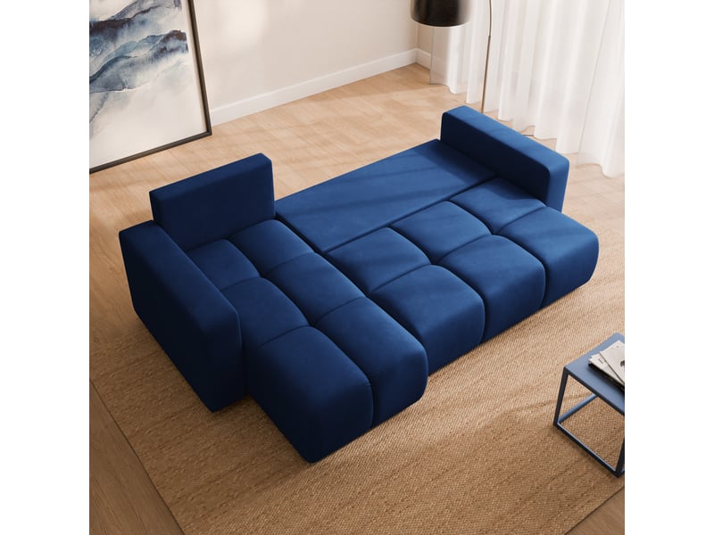  Canapé d'angle ramil, tissu peluche bleu  - Conforama D