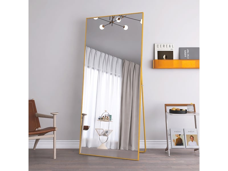  Miroir sur pied - 180 x 80 cm - or - miroir plein pied rectangulaire extra-large en verre trempé, cadre en alliage d'aluminium  - Conforama E