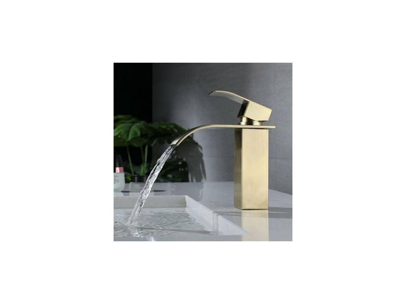 Robinet lavabo cascade doré moderne robinet mitigeur pour salle de bain eau chaude et froide réglable  - Conforama D