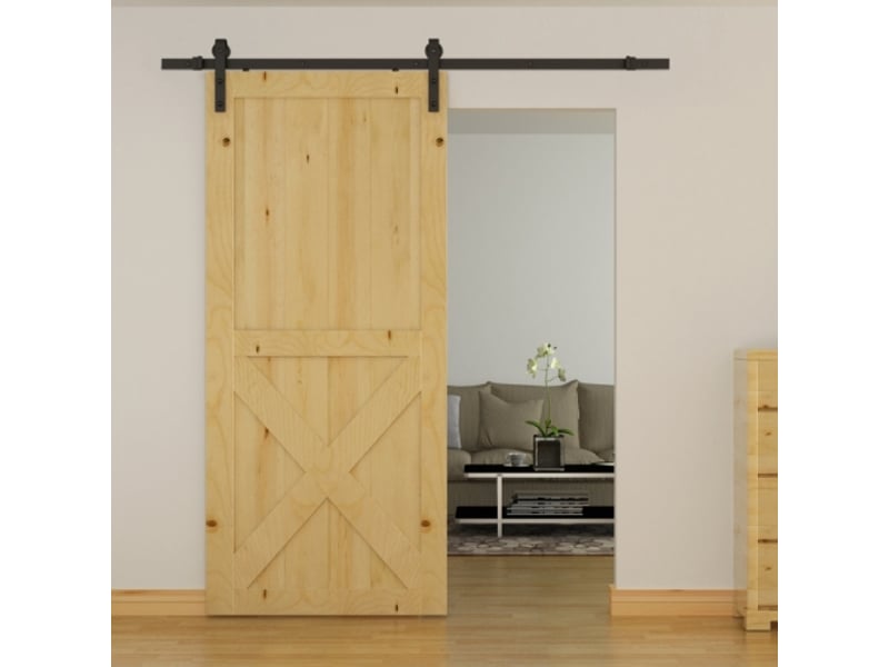 Kit de rail coulissant pour porte coulissante 2 m en métal noir, capacité 100 kg, système de guidage robuste pour aménagement intérieur - Conforama B