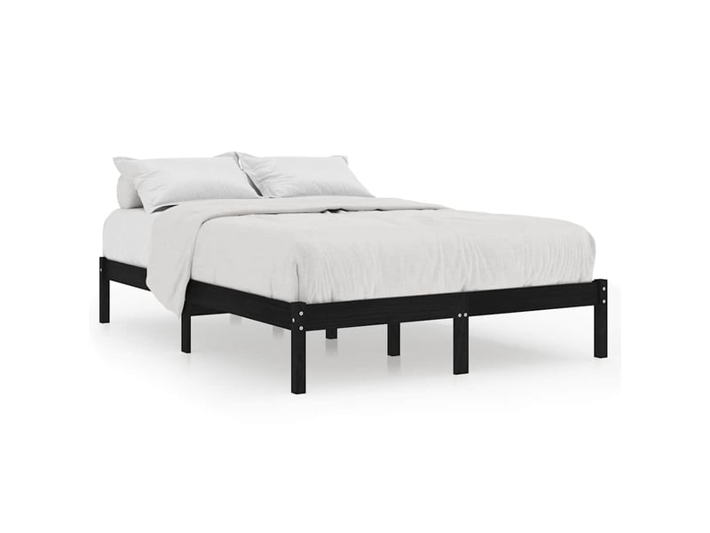  Lit double- lit adulte -  cadre de lit sans matelas noir bois massif 140x190 cm  - Conforama A