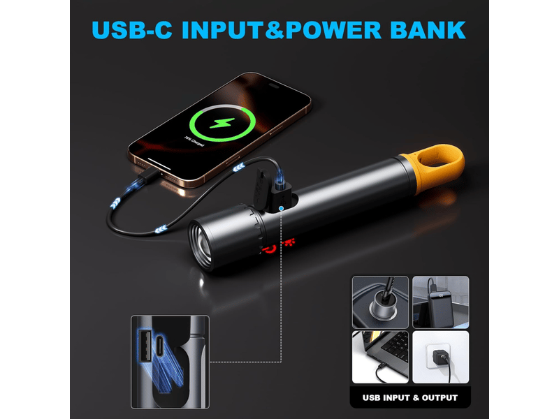 Magnetic rechargeable flashlights,2000lm 5000mah high lumens flashlight with 9 modes,waterproof, adjustable,powerful  - Conforama E