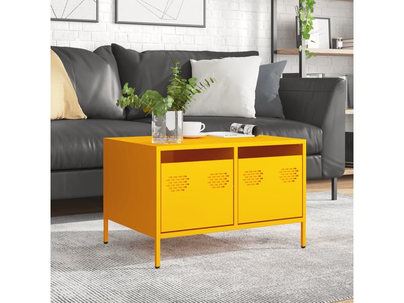  Meuble tv - banc tv - meuble de rangement jaune moutarde 68x50x43,5 cm acier laminé à froid  - Conforama D