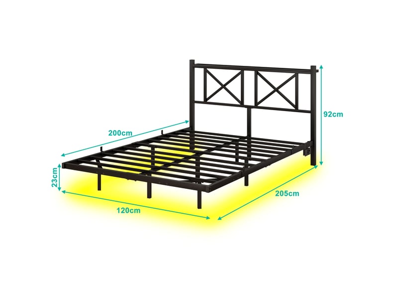  Lit double ulevr 120x200 cm avec tête de lit, éclairage led réglable, station de charge usb, cadre en métal noir  - Conforama C