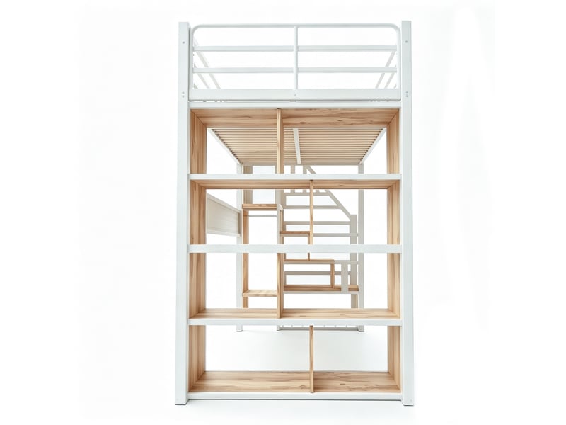  Lit enfant 90x200 cm avec éclairage led, lit simple avec armoire et bureau, lit mezzanine en métal, lit 1 personne, blanc  - Conforama B