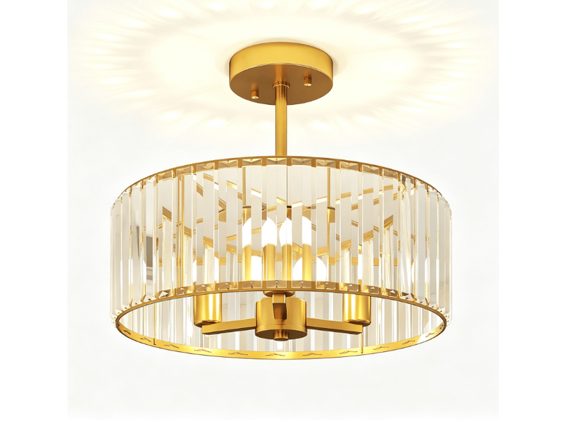  Plafonnier, lustre design, abat-jour en cristal, 3 ampoules, métal, couleur or  - Conforama A