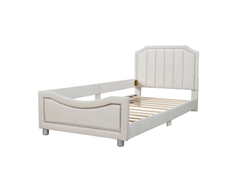  Lit enfant 90x200 cm, avec tête de lit et 12 lattes, en bois, beige, sans matelas  - Conforama E