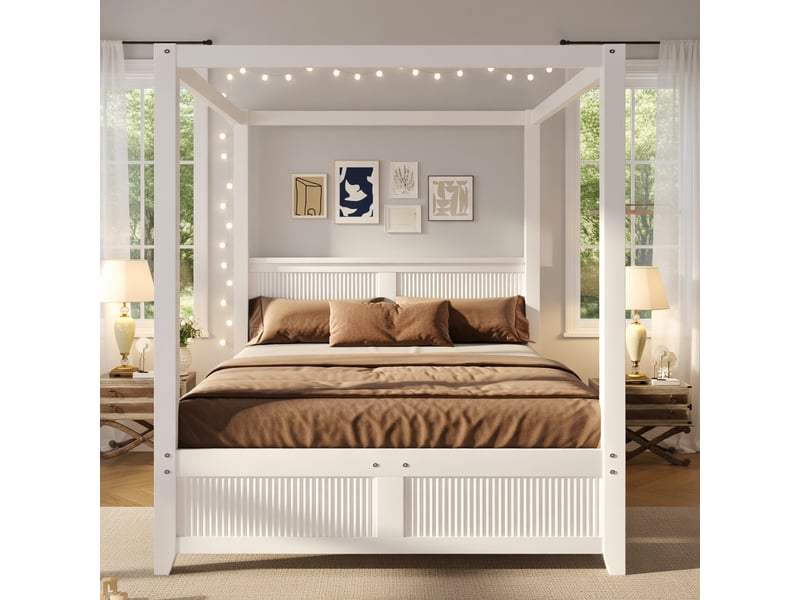  Lit d'enfant 140 x 200 cm, avec cadre supérieur et persiennes verticales à la tête et au pied du lit, blanc  - Conforama B